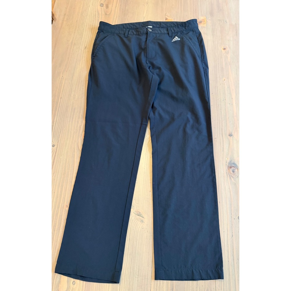 A1 Adidas Mens Golf Pants Black Flat Front Performance Trousers 32x30 - Picture 2 of 5